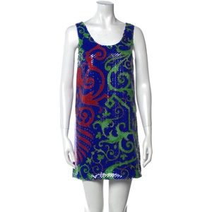 Versace macro barocco printed mini dress with sequins- Brand New with Tags!